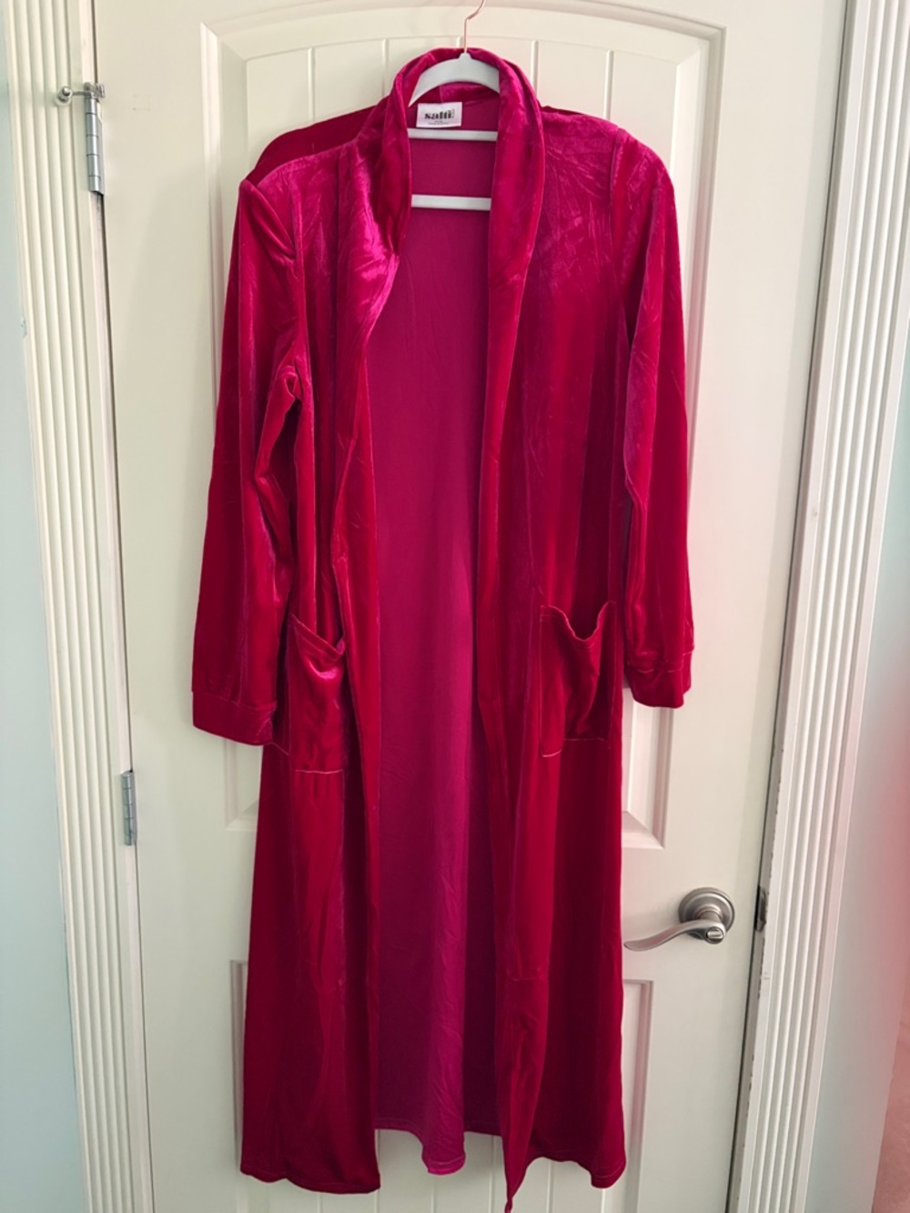 Satin Long Velvet Robe - Hot Pink